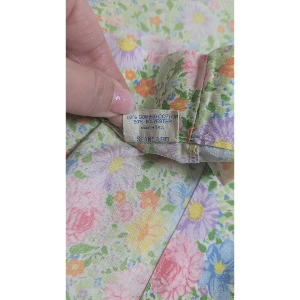 Burlington Vintage Floral Pillowcase Pastel Pink Blue Yellow Standard Percale